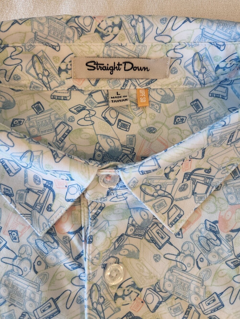 Straight Down Mens Size L Golf Polo Shirt Retro 70s 80s Music UPF 50